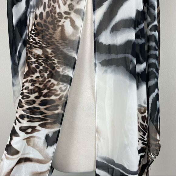 Chico's Brown Black Off White Animal Print  Sheer Kimono S/M - Picture 5 of 11